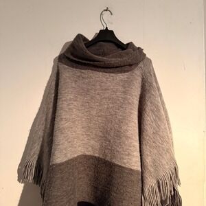 Chicos Large XL Blocked Stripe Side Fringe Turtleneck Poncho NWT